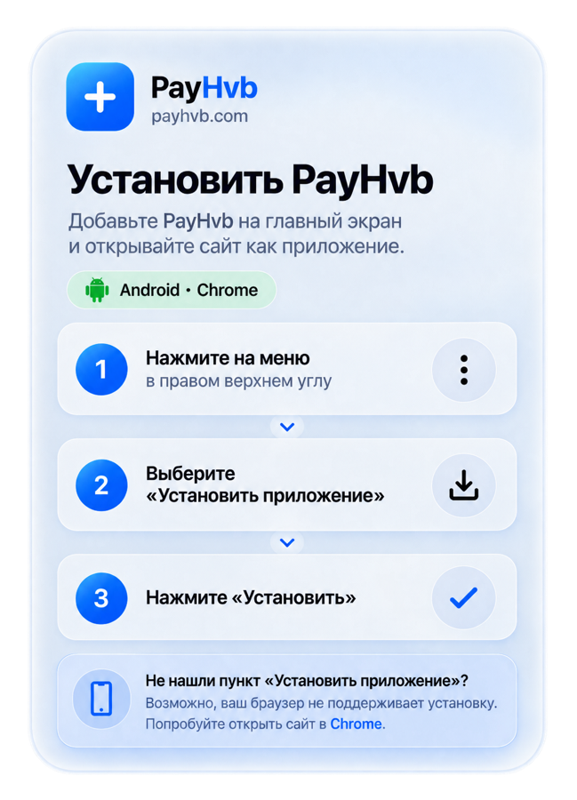 Нажмите на меню (три точки) в правом верхнем углу Chrome. Выберите «Установить приложение». Нажмите «Установить» — иконка появится на главном экране